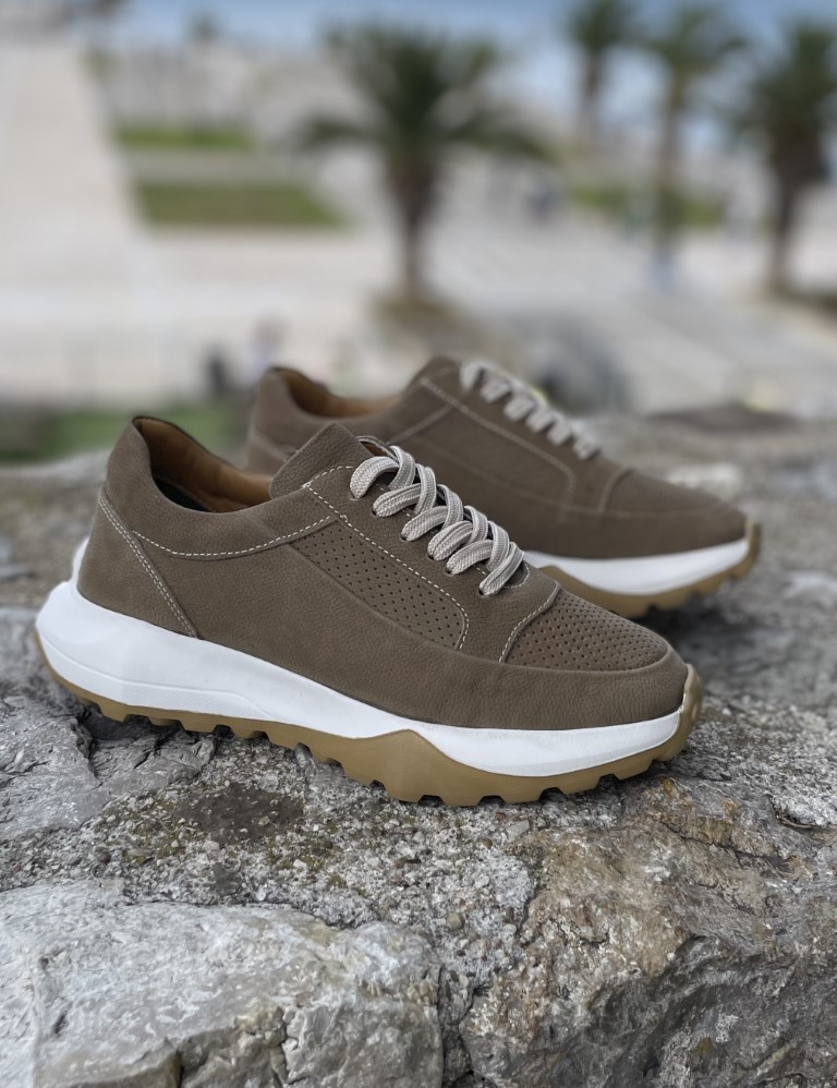 Ανδρικά πούρο δερμάτινα casual Sneakers με λευκή σόλα HG175545